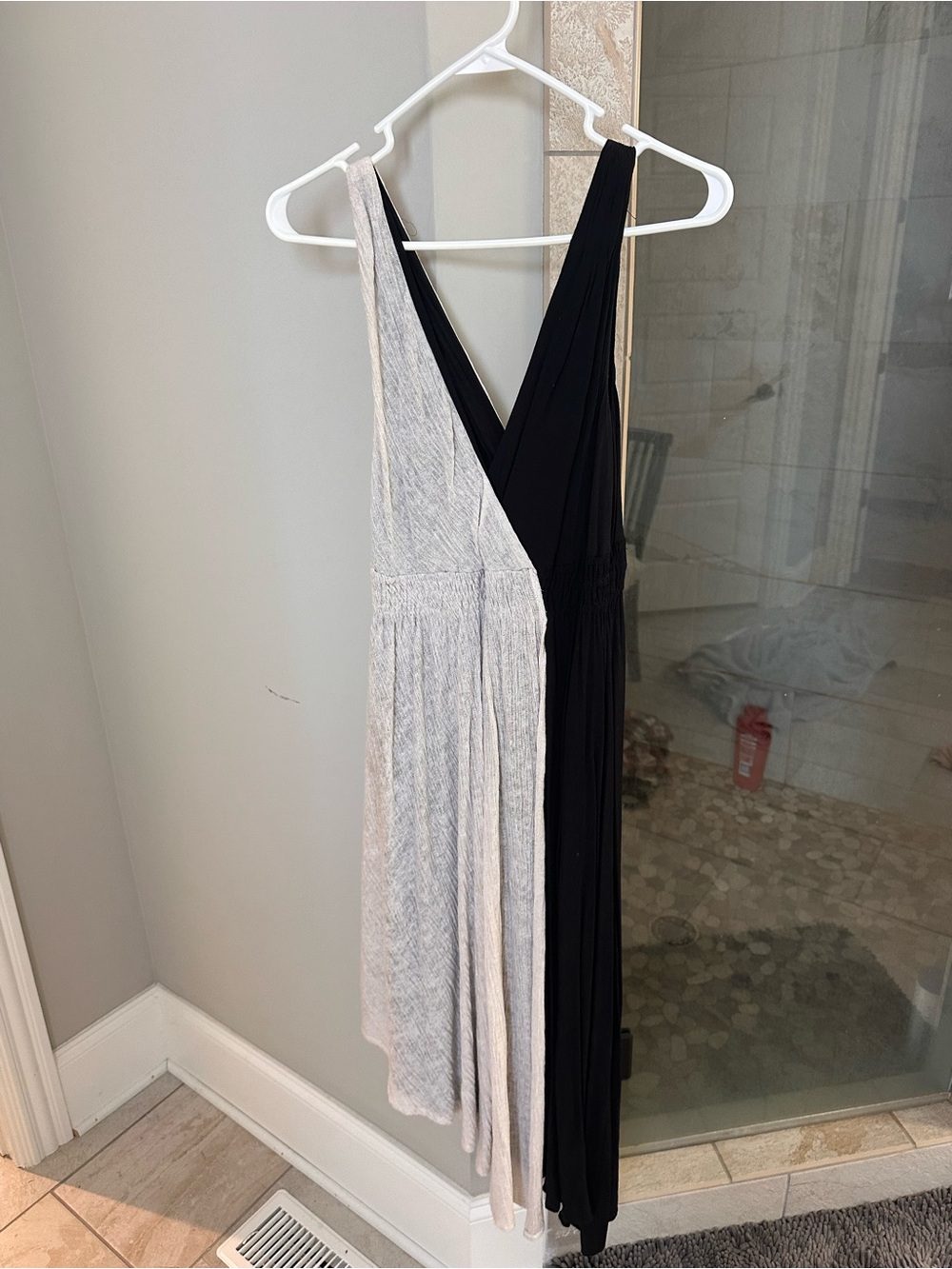 Maeve Asymmetrical Sleeveless V-Neck Maxi Dress - Black & Light Gray